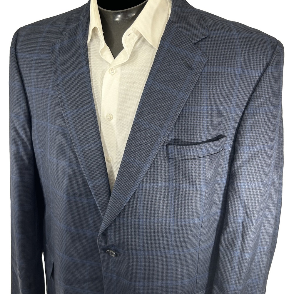 Jos. A. Bank Sport Coat Mens 48L Blue Glen Plaid Silk Wool Signature Blazer